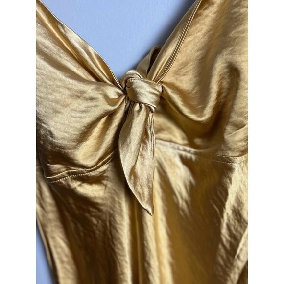 Here Comes the Sun Golden Yellow Satin Midi Dress with Tie Front Y2K Size Medium - Picture 5 of 8